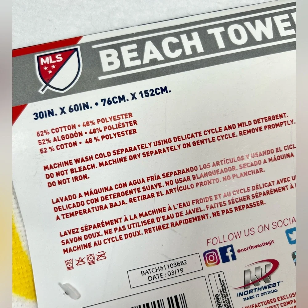 NORTHWEST New York Red Bulls Beach Towel MLS Major League Soccer NEW NWT‎